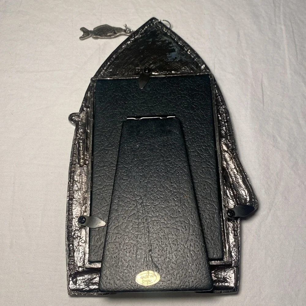 Sixtrees Vintage Pewter Heavy Double Fishing Themed Photo Frame 3x2 NWOT